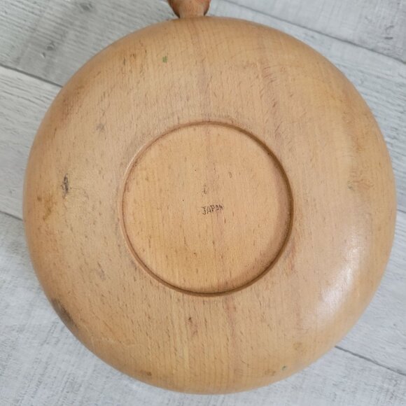 Vintage Handcrafted Wood Snack Tray With Rooster Design 7.5 Inch Diameter - Made - Picture 5 of 7